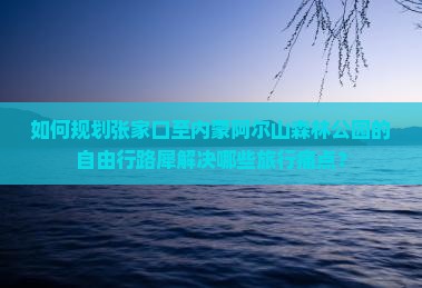 如何规划张家口至内蒙阿尔山森林公园的自由行路犀解决哪些旅行痛点？