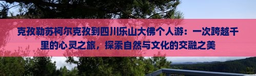 克孜勒苏柯尔克孜到四川乐山大佛个人游