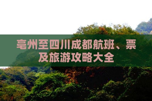 亳州至四川成都航班、票及旅游攻略大全