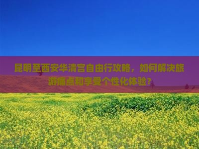 昆明至西安华清宫自由行攻略，如何解决旅游痛点和享受个性化体验？