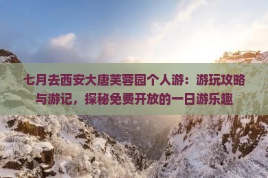 七月去西安大唐芙蓉园个人游：游玩攻略与游记，探秘免费开放的一日游乐趣