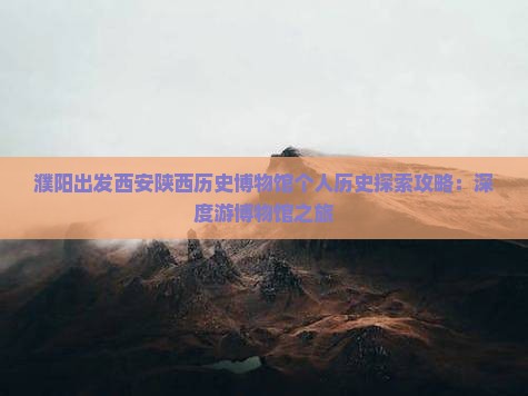 濮阳出发西安陕西历史博物馆个人历史探索攻略：深度游博物馆之旅