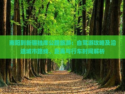 南阳到新疆独库公路旅游：自驾游攻略及沿途城市路线、距离与行车时间解析