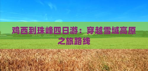 鸡西到珠峰四日游：穿越雪域高原之旅路线