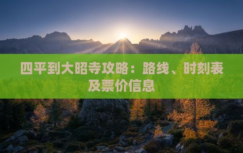 四平到大昭寺攻略：路线、时刻表及票价信息