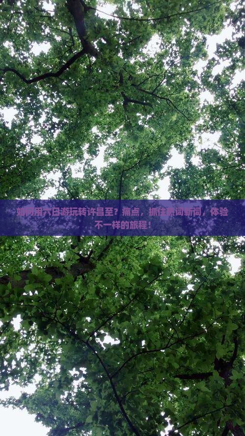 如何用六日游玩转许昌至？痛点，抓住热词新词，体验不一样的旅程！