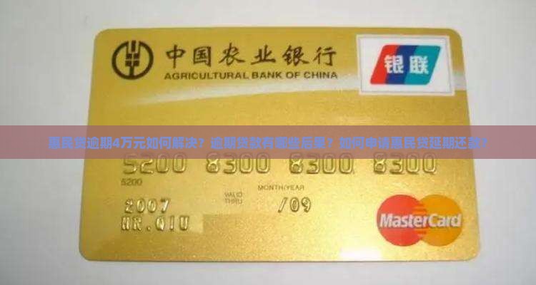 惠民贷逾期4万元如何解决？逾期贷款有哪些后果？如何申请惠民贷延期还款？