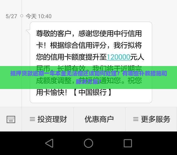 抵押贷款逾期一年本金无法偿还该如何处理？有哪些补救措施和解决方案？