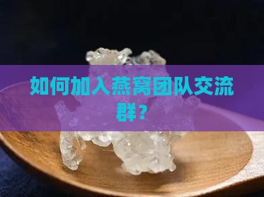 如何加入燕窝团队交流群？
