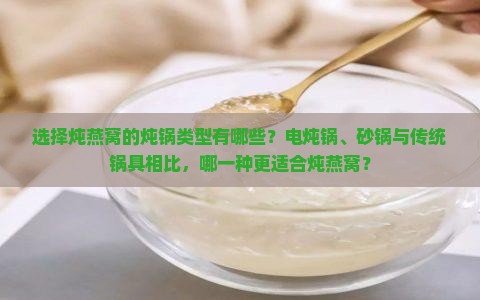 选择炖燕窝的炖锅类型有哪些？电炖锅、砂锅与传统锅具相比，哪一种更适合炖燕窝？