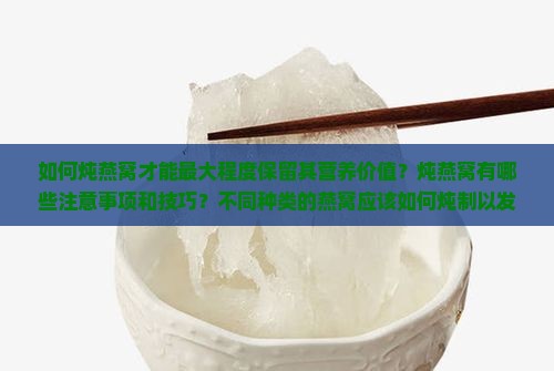 如何炖燕窝才能最大程度保留其营养价值？炖燕窝有哪些注意事项和技巧？不同种类的燕窝应该如何炖制以发挥功效？