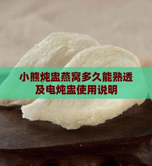 小熊炖盅燕窝多久能熟透及电炖盅使用说明