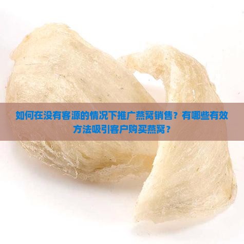 如何在没有客源的情况下推广燕窝销售？有哪些有效方法吸引客户购买燕窝？