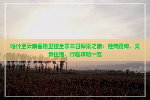 喀什至云南香格里拉全景三日探索之旅：经典路线、美食住宿、行程攻略一览