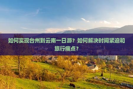 如何实现台州到云南一日游？如何解决时间紧迫和旅行痛点？
