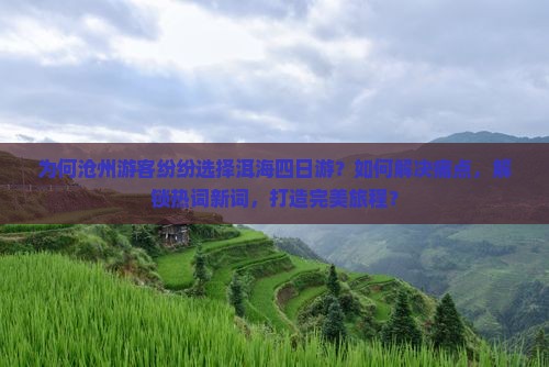 为何沧州游客纷纷选择洱海四日游？如何解决痛点，解锁热词新词，打造完美旅程？
