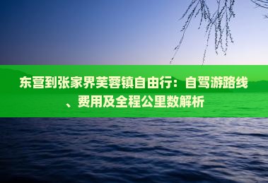 东营到张家界芙蓉镇自由行：自驾游路线、费用及全程公里数解析