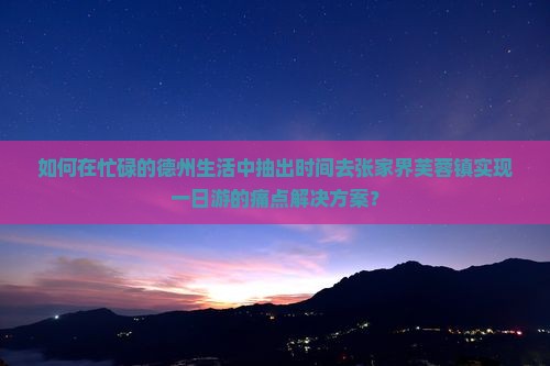 如何在忙碌的德州生活中抽出时间去张家界芙蓉镇实现一日游的痛点解决方案？