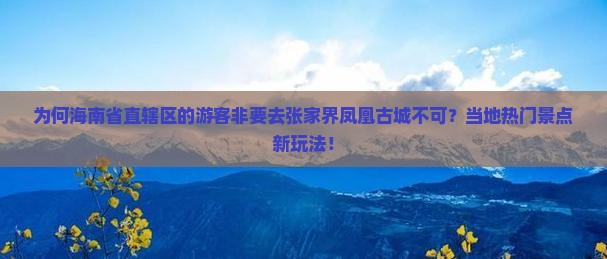 为何海南省直辖区的游客非要去张家界凤凰古城不可？当地热门景点新玩法！