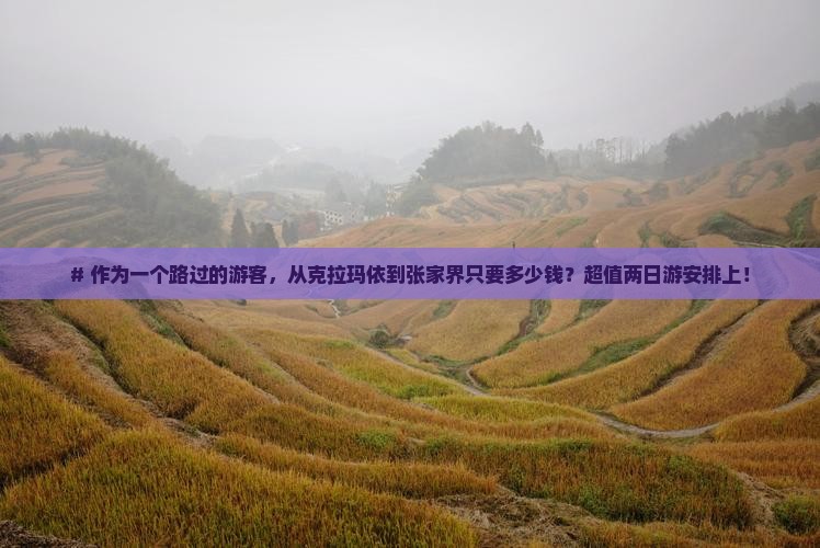 # 作为一个路过的游客，从克拉玛依到张家界只要多少钱？超值两日游安排上！